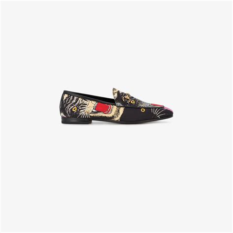 gucci black angry cat print loafers